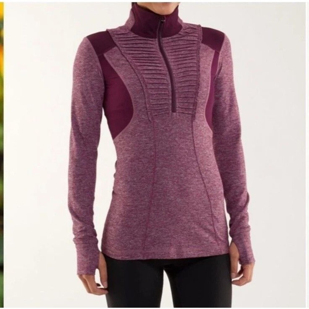 Lululemon Run Your Heart Out Women 4 Plum 1/4 Zip Pullover Pocket Activewear